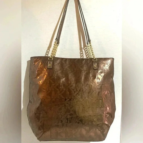 Michael Kors MK signature cocoa metallic tote handbag - Picture 1 of 8